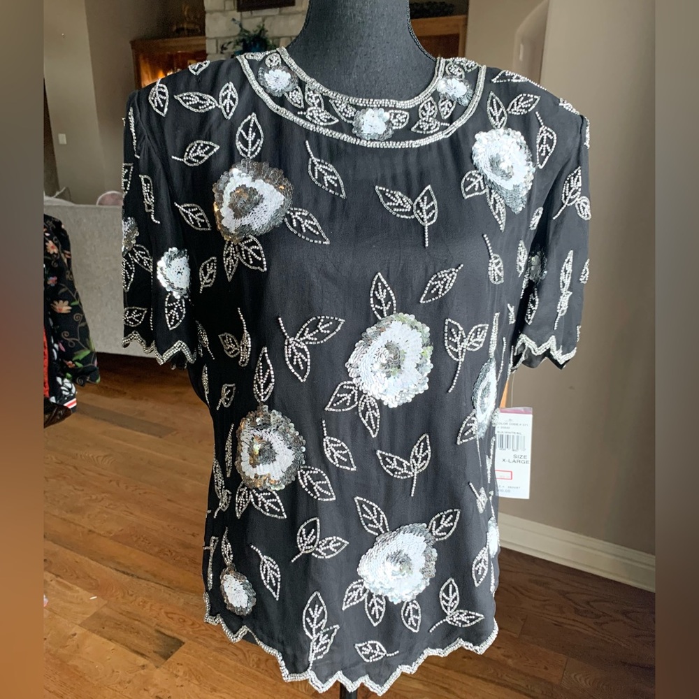 Marina Black Silk‎ Sequin Top New
